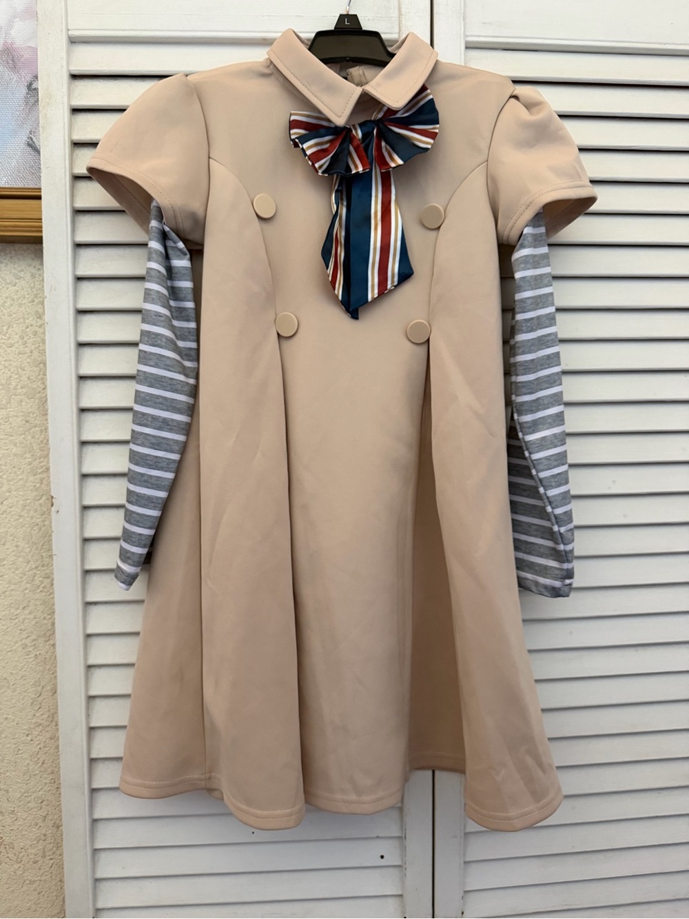 M3GAN Girls AI Robotic Doll Beige A-Line Dress with Striped Bow